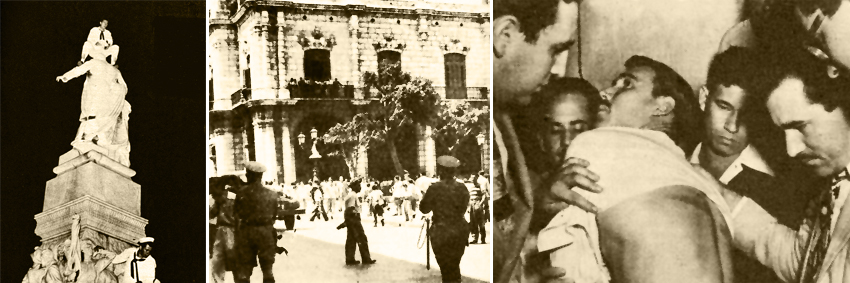 Marines yanquis ultrajan la estatua de Martí. / Agentes policiales cargan contra los manifestantes frente a la embajada yanqui. / Los estudiantes, entre ellos Fidel, muestran a la prensa las huellas del maltrato policial. Fotos: Bohemia Marines yanquis ultrajan la estatua de Martí. / Agentes policiales cargan contra los manifestantes frente a la embajada yanqui. / Los estudiantes, entre ellos Fidel, muestran a la prensa las huellas del maltrato policial. Fotos: Bohemia