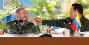 Fidel Castro and Hugo Chávez during broadcast 231 of the popular television program “Aló Presidente.” Photo: Juvenal Balán
