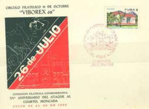 1968. Sobre con cancelación conmemorativa. Emisión XV Aniv. Asalto al cuartel Moncada. 1968. Valor 3c 1968. Sobre con cancelación conmemorativa. Emisión XV Aniv. Asalto al cuartel Moncada. 1968. Valor 3c