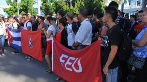 FEU... Al acto nacional de nuevos ingresos a la FEU, asistió una amplia representación de estudiantes de las universidades de Cienfuegos.