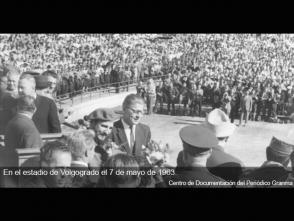 Fidel Castro en el Estadio de Volgogrado